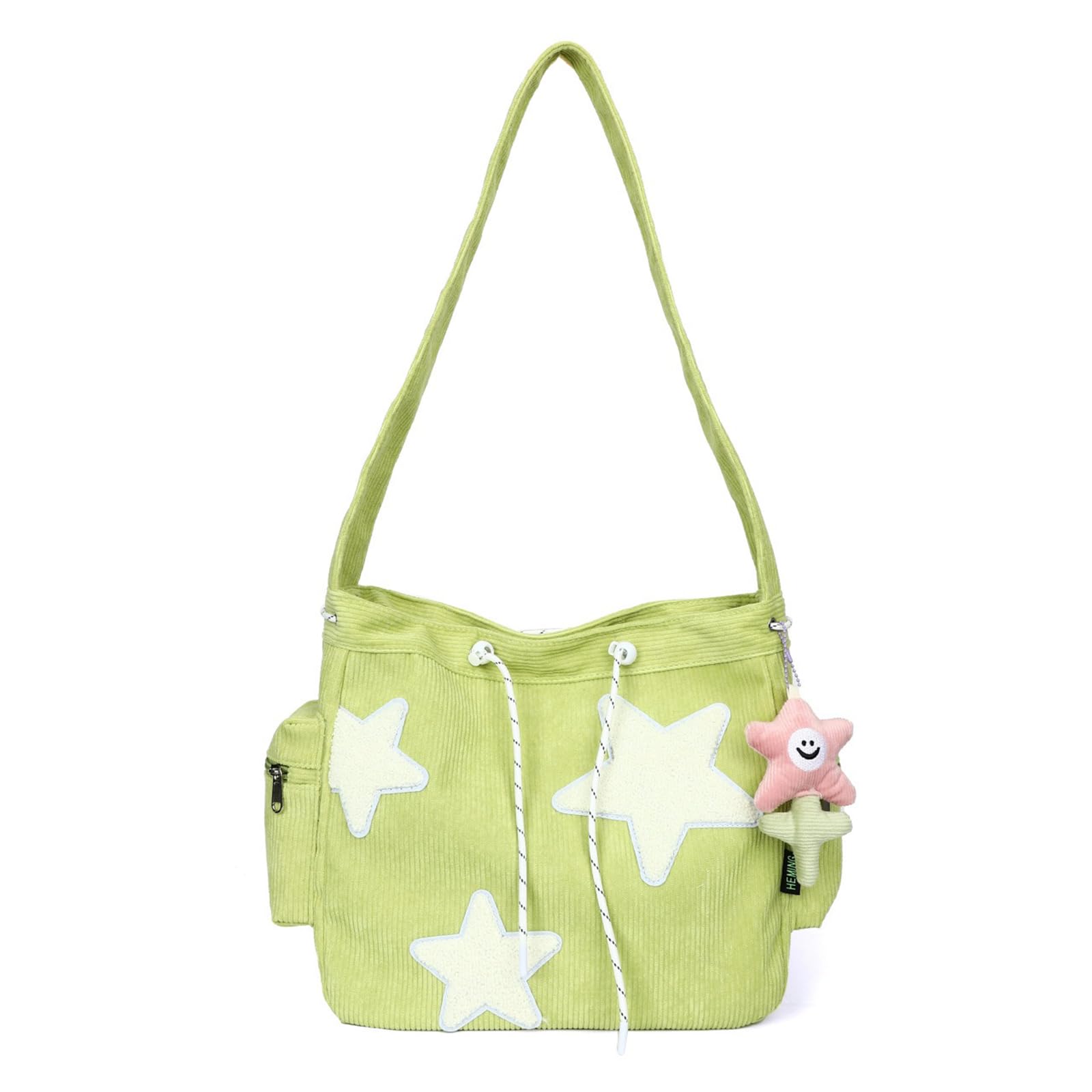 Womens CorduroyTote Bag with Star Applique Ins Style Casual Shoulder Bag Large Capacity Everyday Carry Purse