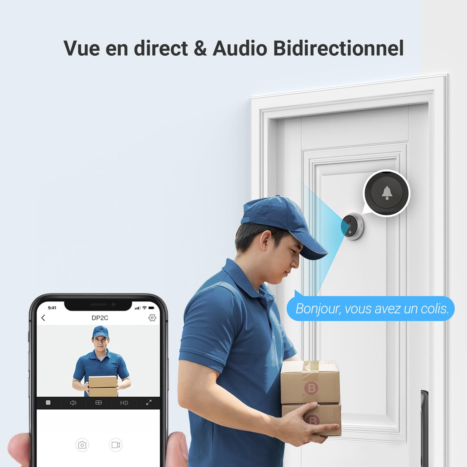 EZVIZ DP2C 1080P Visiophone Connecté Interphone Vidéo avec Moniteur 4.3 Pouces, Détection de Mouvement PIR, Audio Bidirectionnel, Vision Nocturne 5m