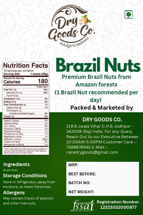 Image of Dry Goods Co. Brazil Nuts 100g | Premium Whole Brazil Nut | Selenium Rich | Jumbo Brazilian Nuts Vaccum Pack