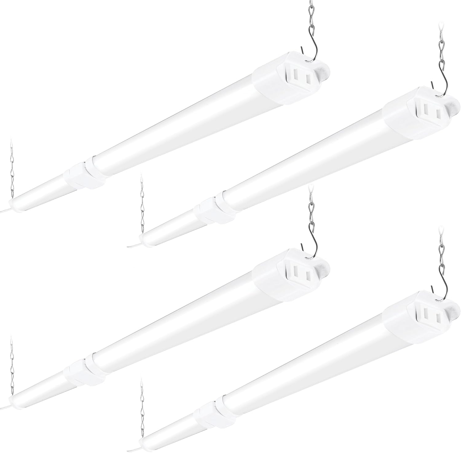 PARMIDA (4 Pack) Linkable LED Utility Shop Light, 45W, 3FT Integrated Fixture ETL 4500LM Plug-in Garage Lighting, On/Off Switch, Surface or Suspension Mount for Basement Workshop Office, White - 5000K