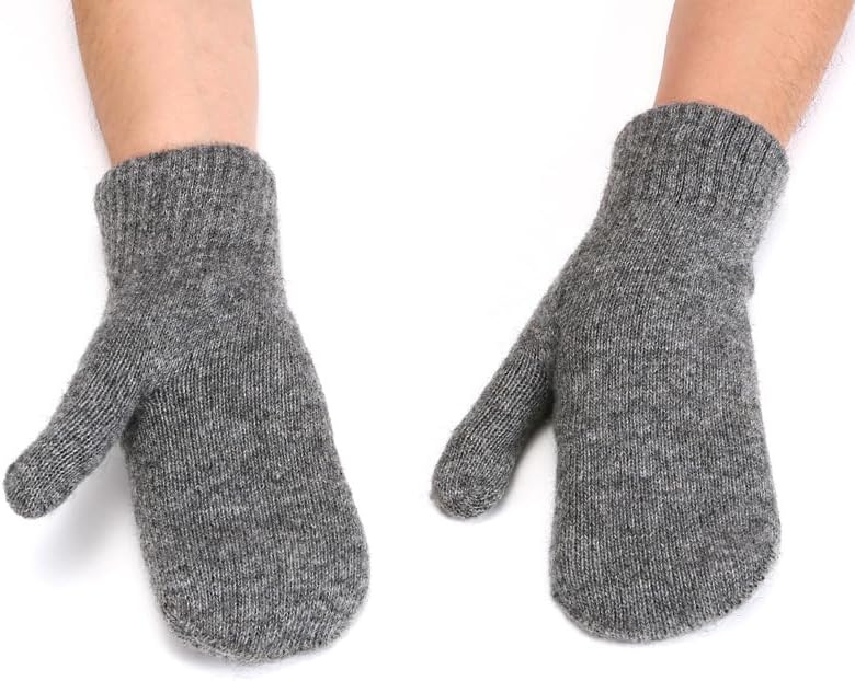 Mens Winter Warm Large Size Knit Mittens - Cold Weather Thick Lining Knit Gloves for Outdoor
