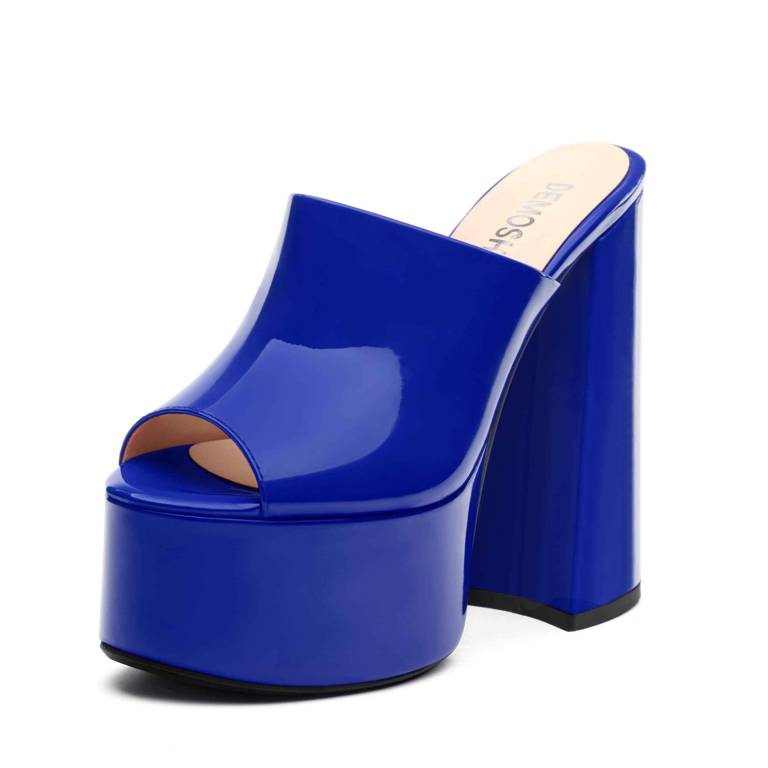 DEMOSHINE Women's 6 Inch Platform Heels Slip On Mules Sandals Open Peep Toe Sexy Chunky High Block Heels for Club Party Dressy Shoes