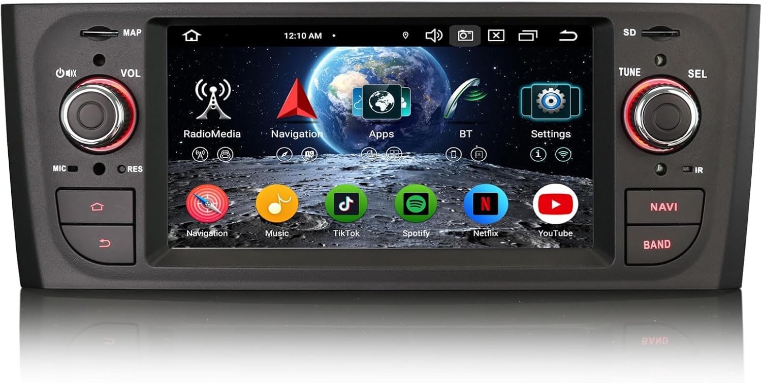 Erisin 4+64GB Android 16 Radio Coche Bluetooth para Fiat Grande Punto Linea | 8-Core 4GB+64GB GPS Navegación Estéreo de Automóvil 6.1" IPS Pantalla táctil CarPlay Android Auto DSP WiFi 4G DSP Dab+ Canbus