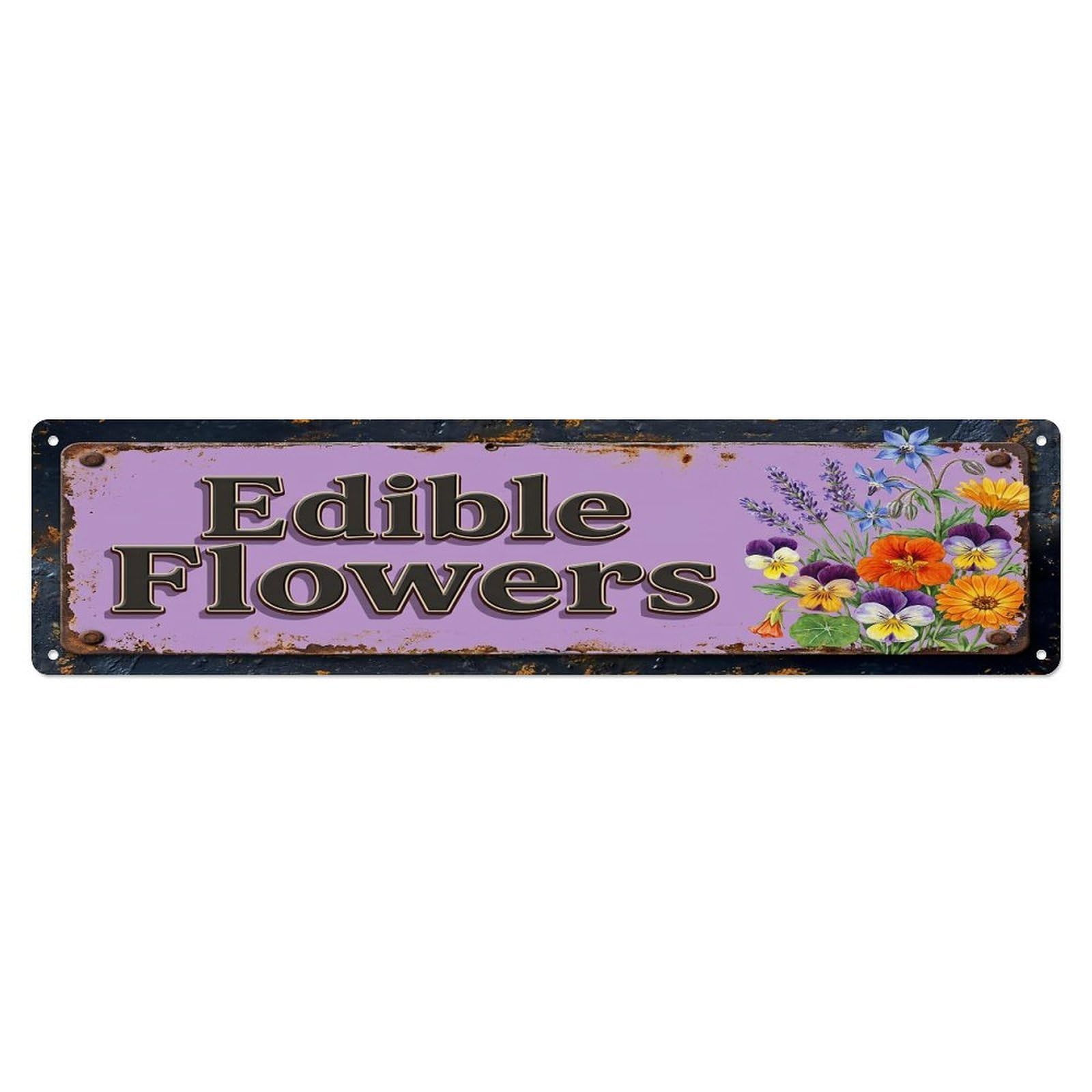 Vintage Edible Flowers Colorful Farmhouse Metal Tin Sign