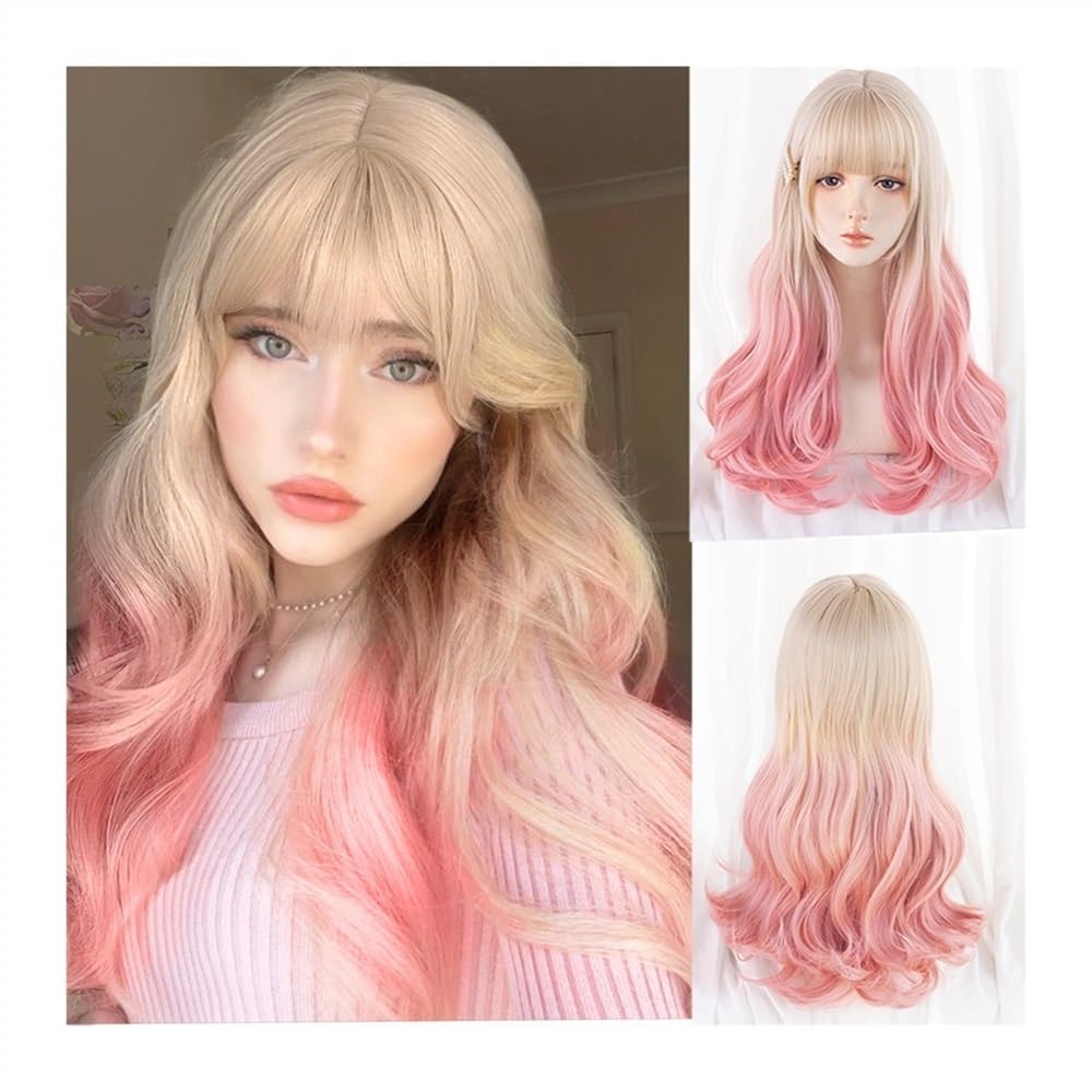 Perruque synthétique résistante à la chaleur blonde et rose - 6