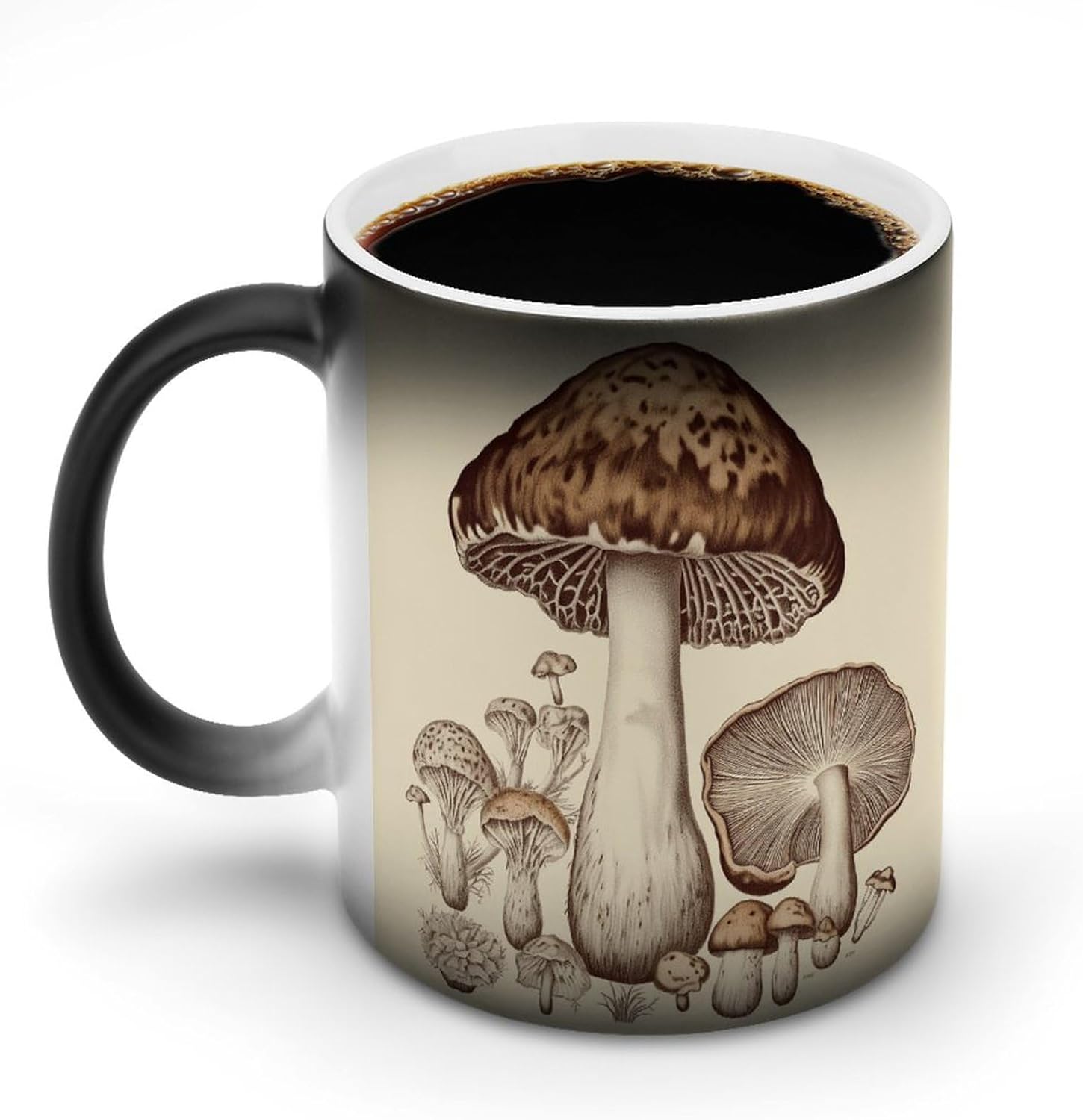 Color Changing Mug Vintage Mushrooms Drawing Printed Ceramic Coffee Mug Heat Changing Sensitive Mug Magic Heat Changing Coffee Mug Novelty Coffee Mugs