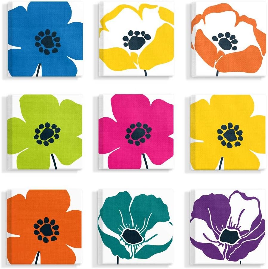 Stupell Industries Vibrant Modern Floral Collage Multi-Color Set, Designed by Wild Apple Portfolio Wall Art, 9pc, Each 12 x 12, Canvas