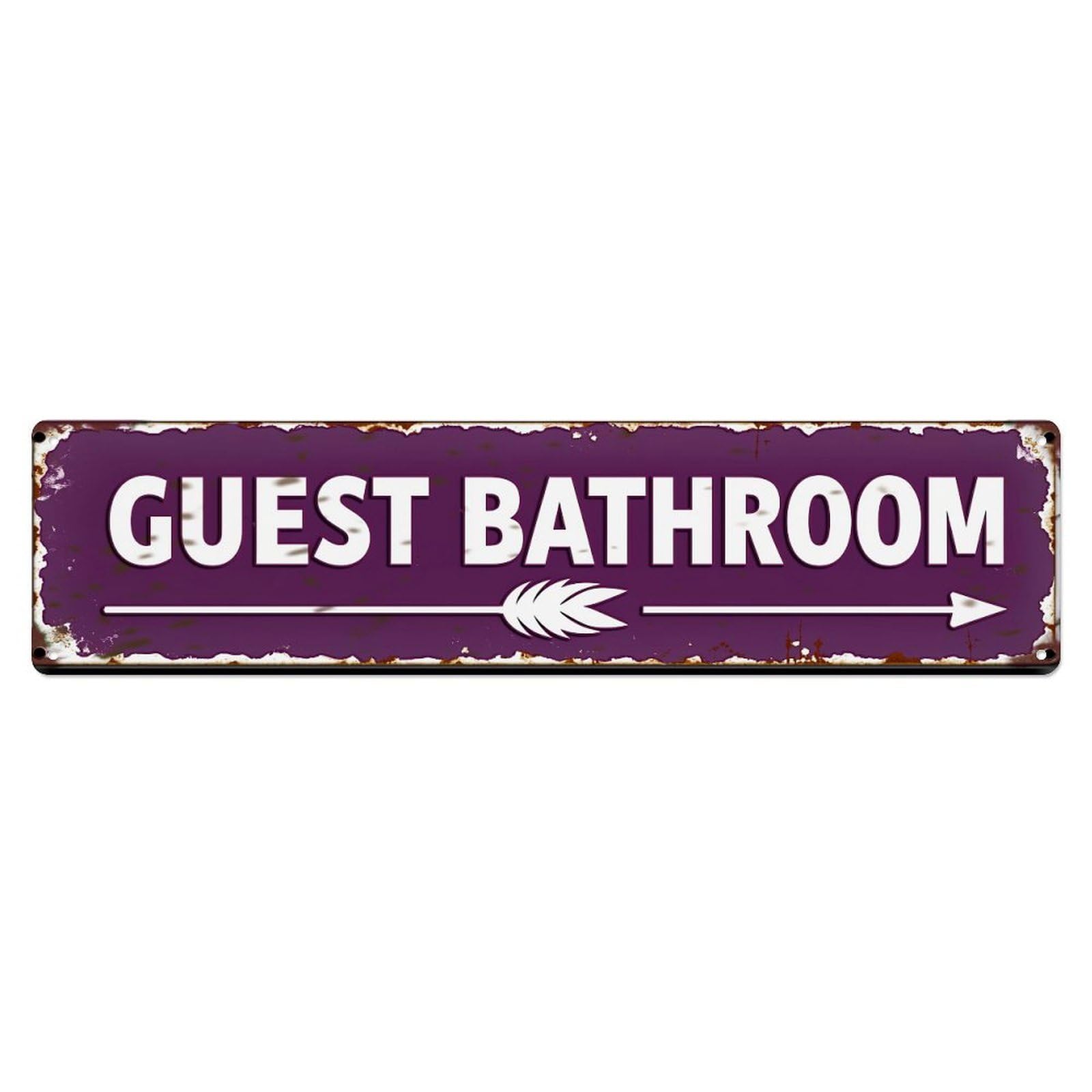 Guest Bathroom Sign With Arrow Metal Tin Sign Plaque