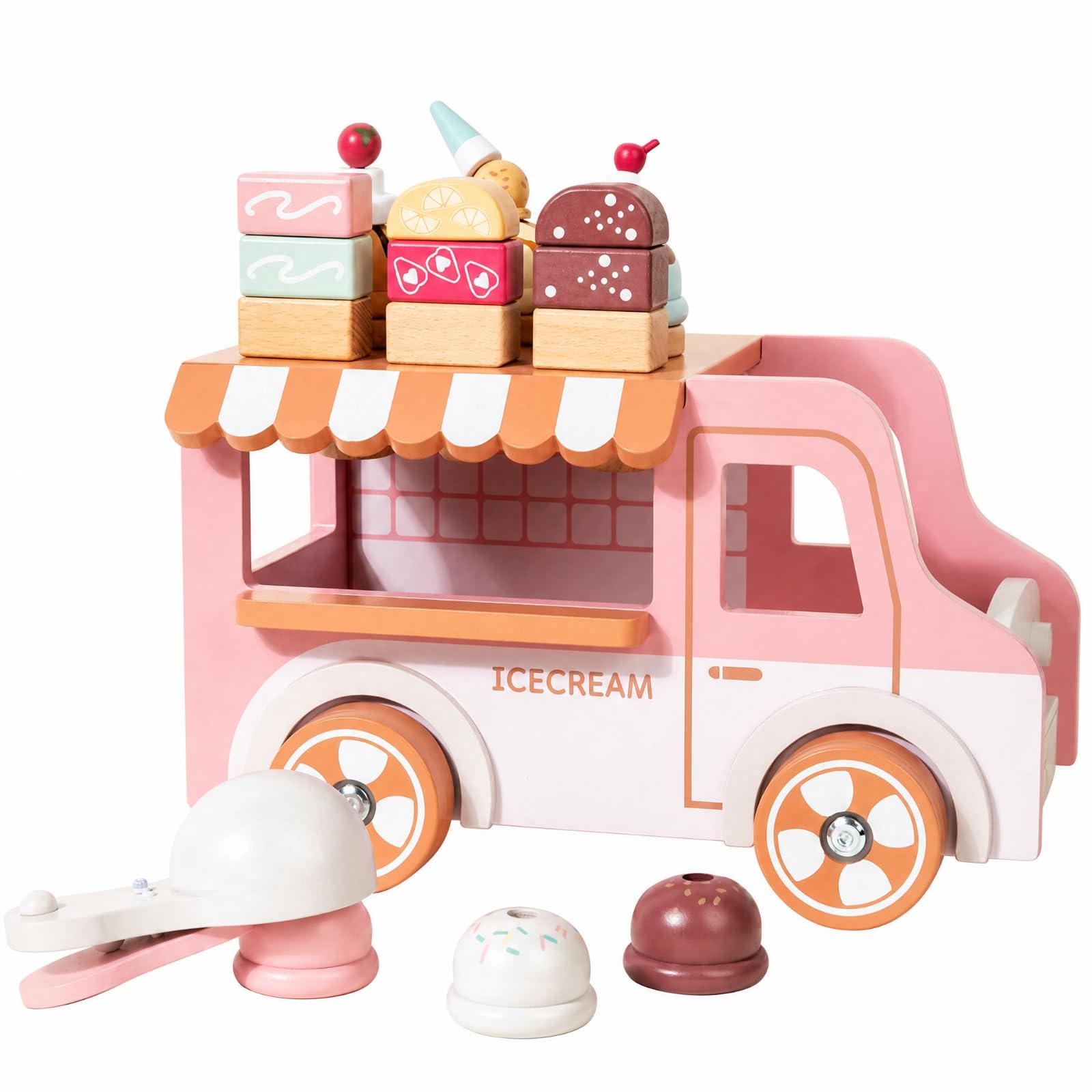 Qianly Carretto del Gelato con Bancone e Tettoia Negozio Giocattolo di Gelati Riduce Il Tempo Davanti Schermo per Sale Giochi,