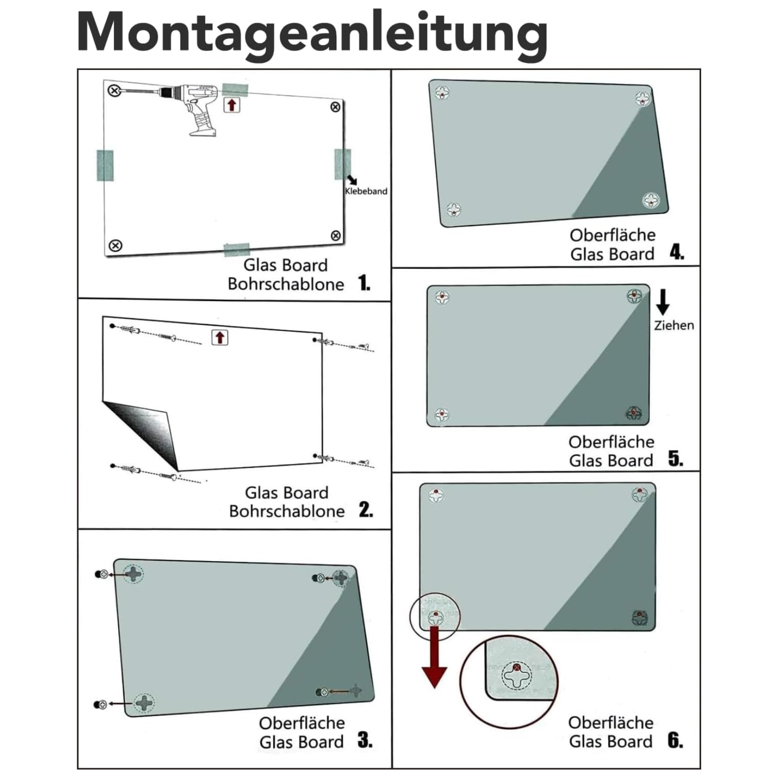 Floordirekt Szklana tablica magnetyczna i do pisania, szklana tablica suchościeralna w zestawie z 5 magnesami – tablica magnetyczna na ścianę – tablica do pisania, tablica magnetyczna, tablica do