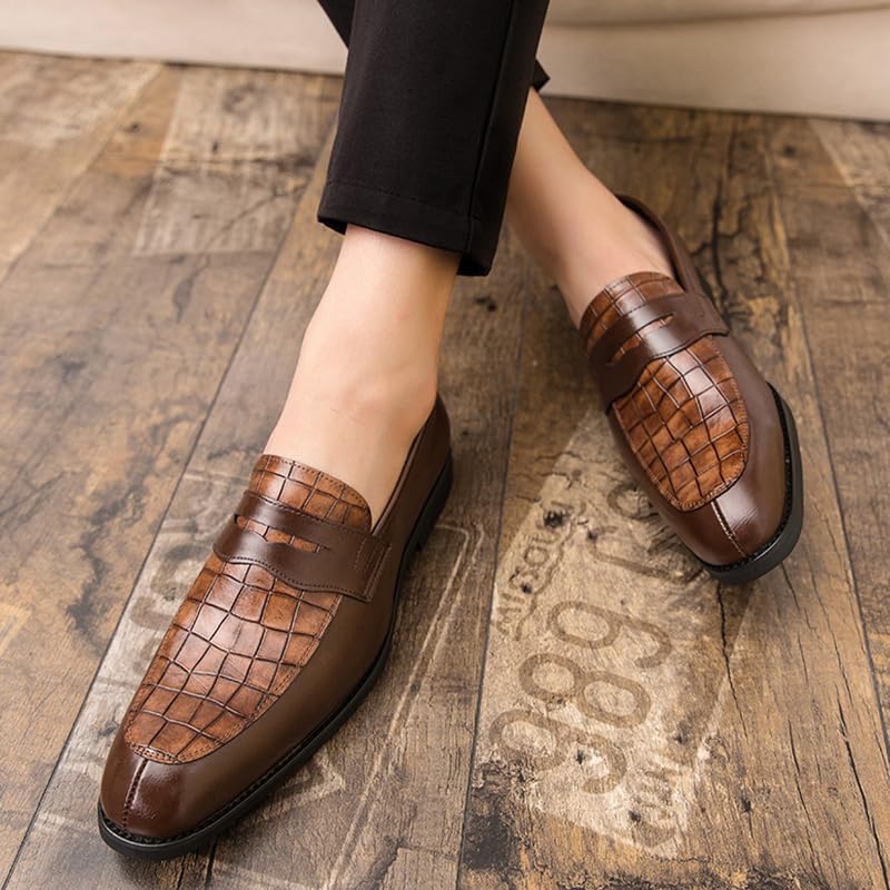 Men's Leather Driving Slip-on Dress Loafers Shoes Luxury Alligator Printed Softsole Business Oxfords Moccasin Classic Wedding Formal Shoes2