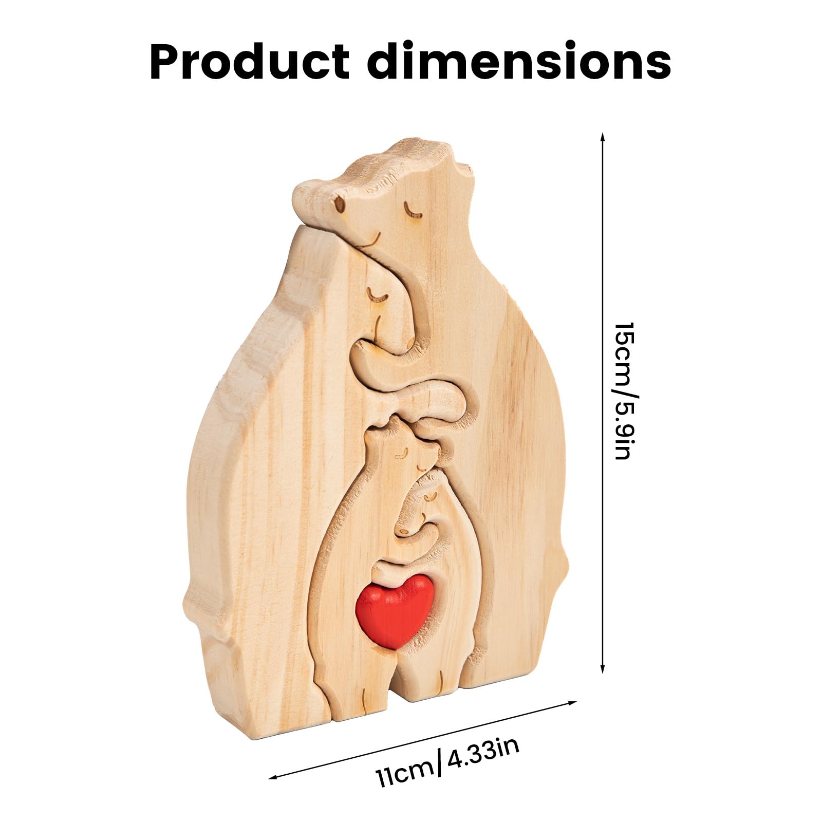 Personalized Wooden Bear Family Puzzle, 4 wooden bears piece together a warm puzzle - Image 2
