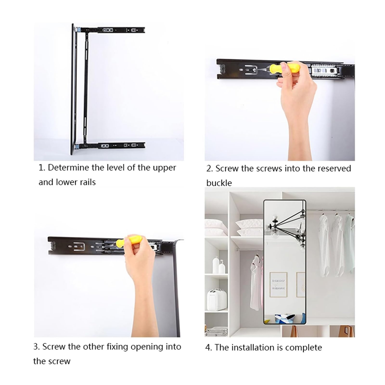Armadio con binario scorrevole incorporato, specchio push-pull a figura intera, specchio da toeletta girevole pieghevole e retrattile, specchio con cornice in metallo nero(100*40cm(39.37*15.75in))
