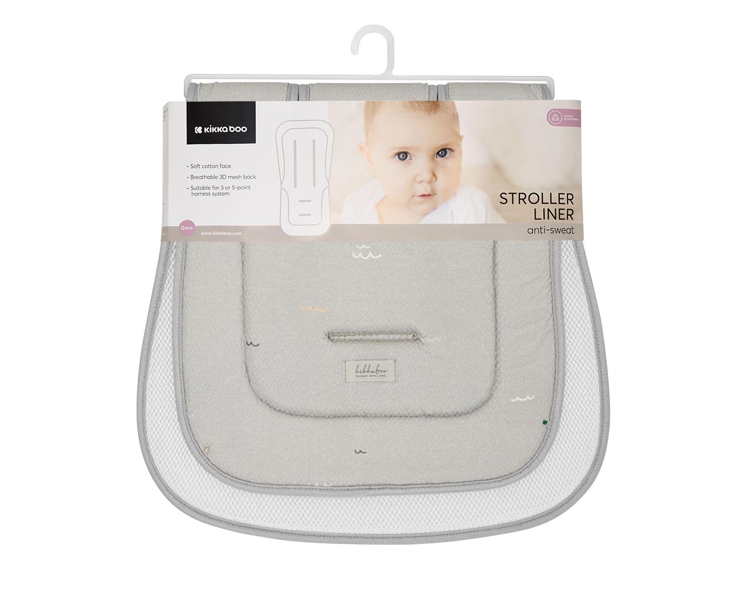 Kikkaboo coussin poussette anti-transpiration surface en coton, coussin d'assise, coloris:gris clair