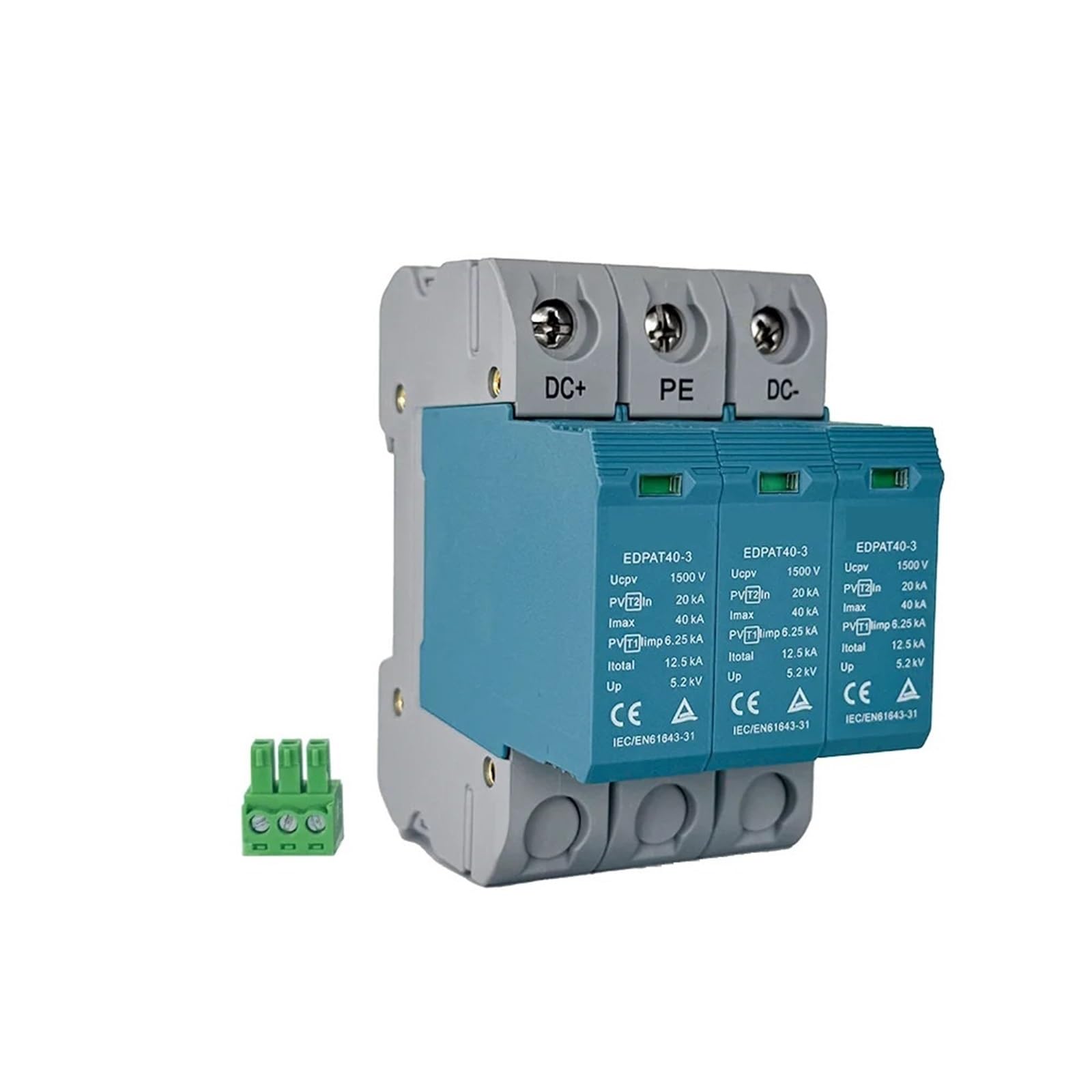 3P Solar PV DC SPD T1+T2 szyna DIN 1000 V 1500 V 40KA ochrona przeciwprzepięciowa (3P 1000V z RC)