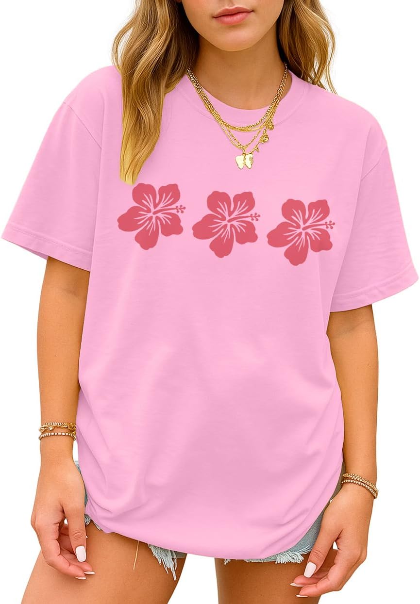 Oversized Graphic Floral T Shirts for Teens Girls Cottage Core Loose Tees Preppy Clothes Casual Aesthetic Vintage Tops