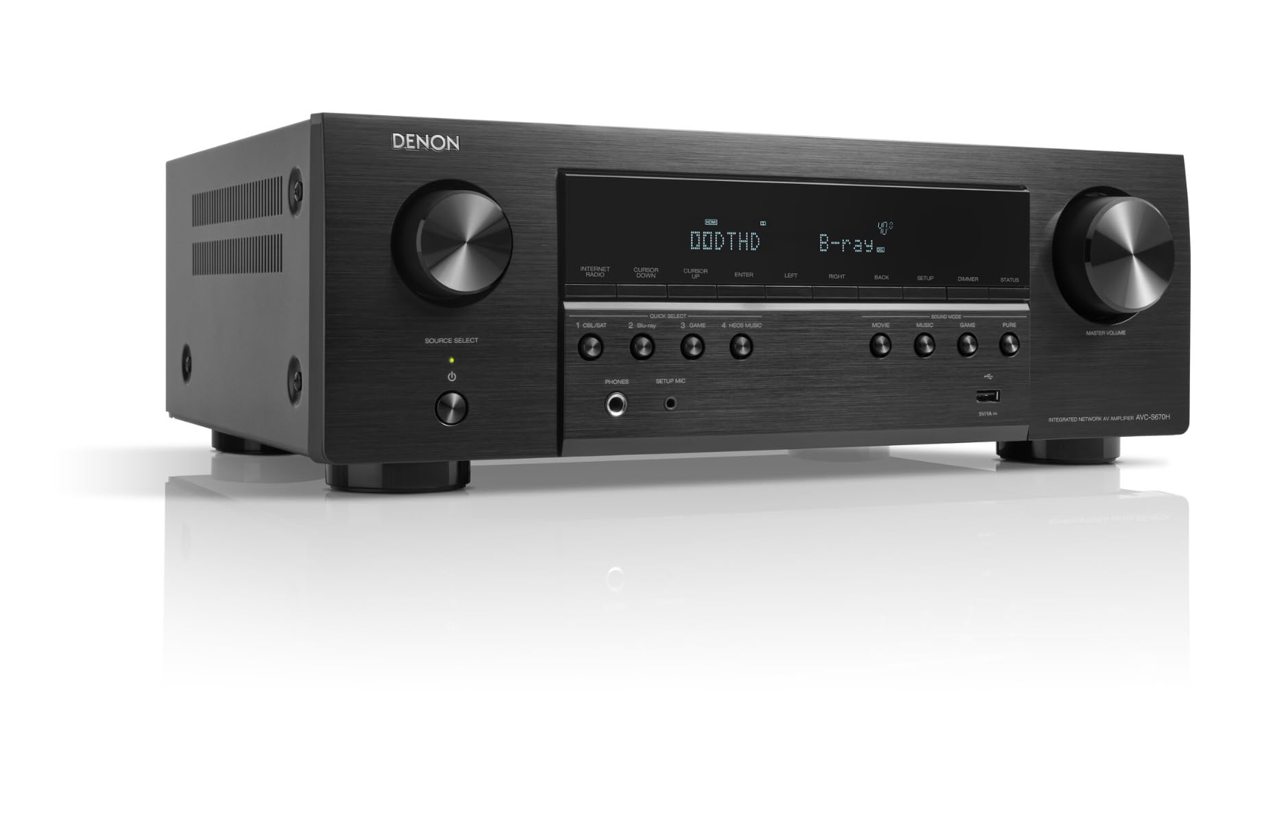 Denon AVC-S670H Amplificateur AV Home Cinéma 5.2 Canaux, 140W, Son Surround Haute Définition, HDMI 8K, HEOS Built-in, Wi-FI, Bluetooth, AirPlay 2, Compatible Alexa - Noir