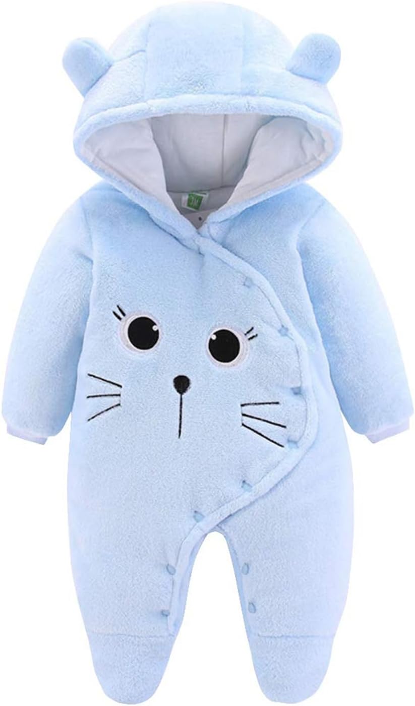 Baby Fleece Snowsuit with Hood, Newborn Baby Girls Boys Winter Clothes Suits 0-12 Months
