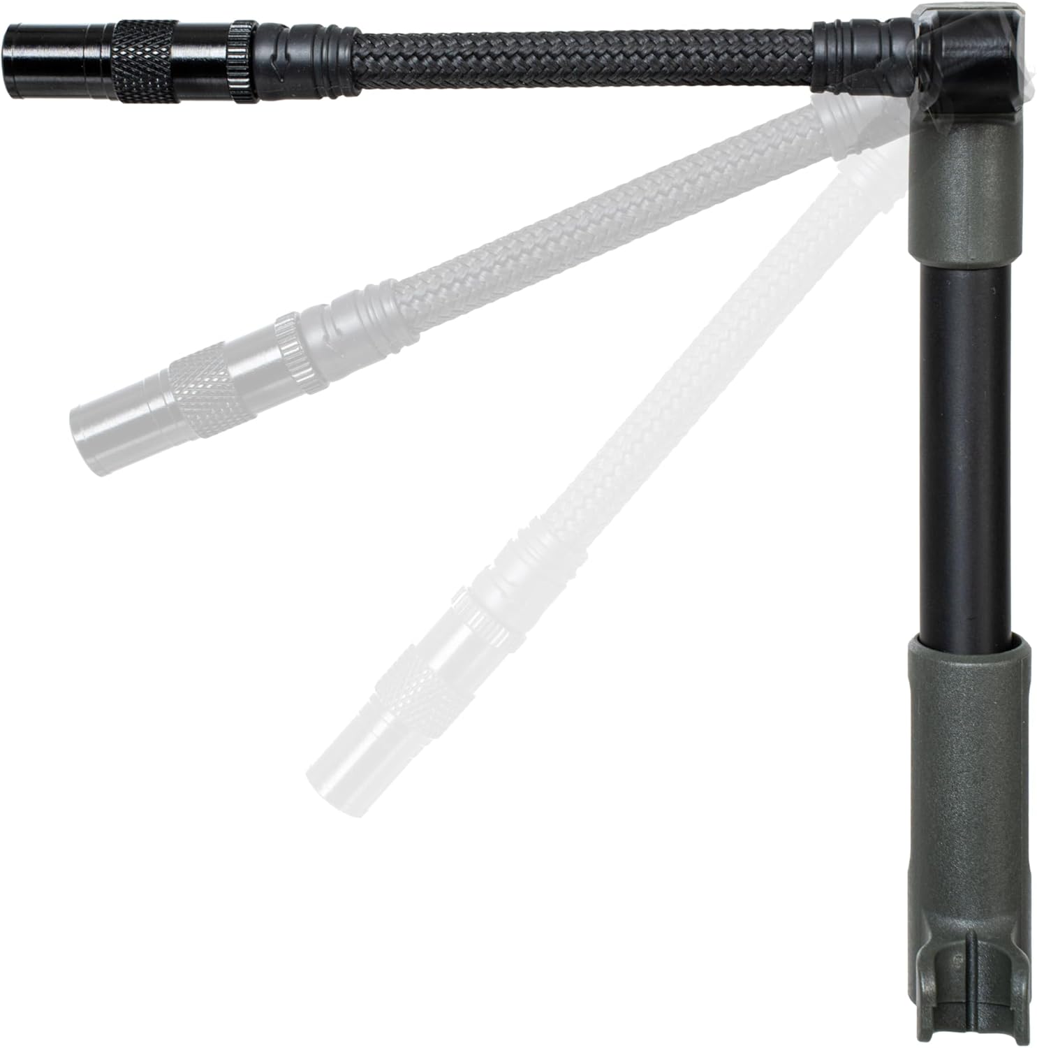 Topeak Nano Shock Pump with its hose extended and rotating, illustrating its 360-degree flexibility.