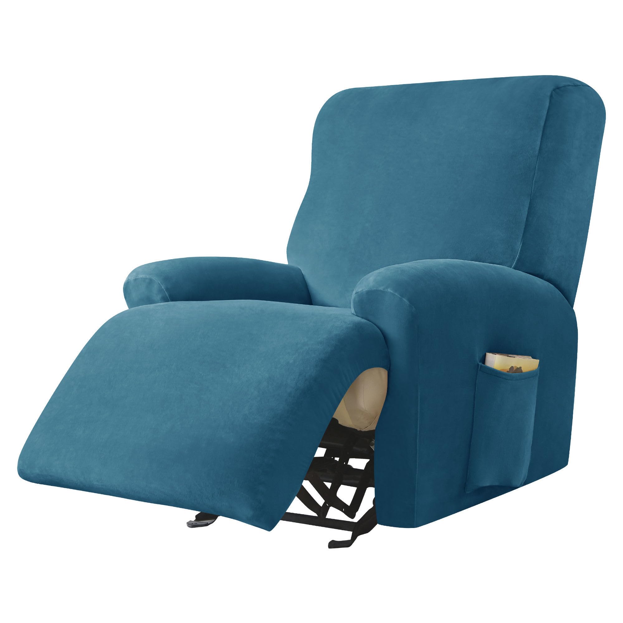 Copripoltrona Relax Reclinabile Universale-blu pavone-1 posto | Velluto Copridivano Reclinabile Elasticizzato Con tasche Antiscivolo Lavabile Per Cani Gatti bambini
