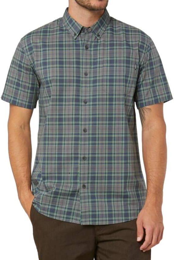 O'Neill Men's Casual Standard Fit Short Sleeve Woven Button Down Shirt, Grey/Timebomb, S