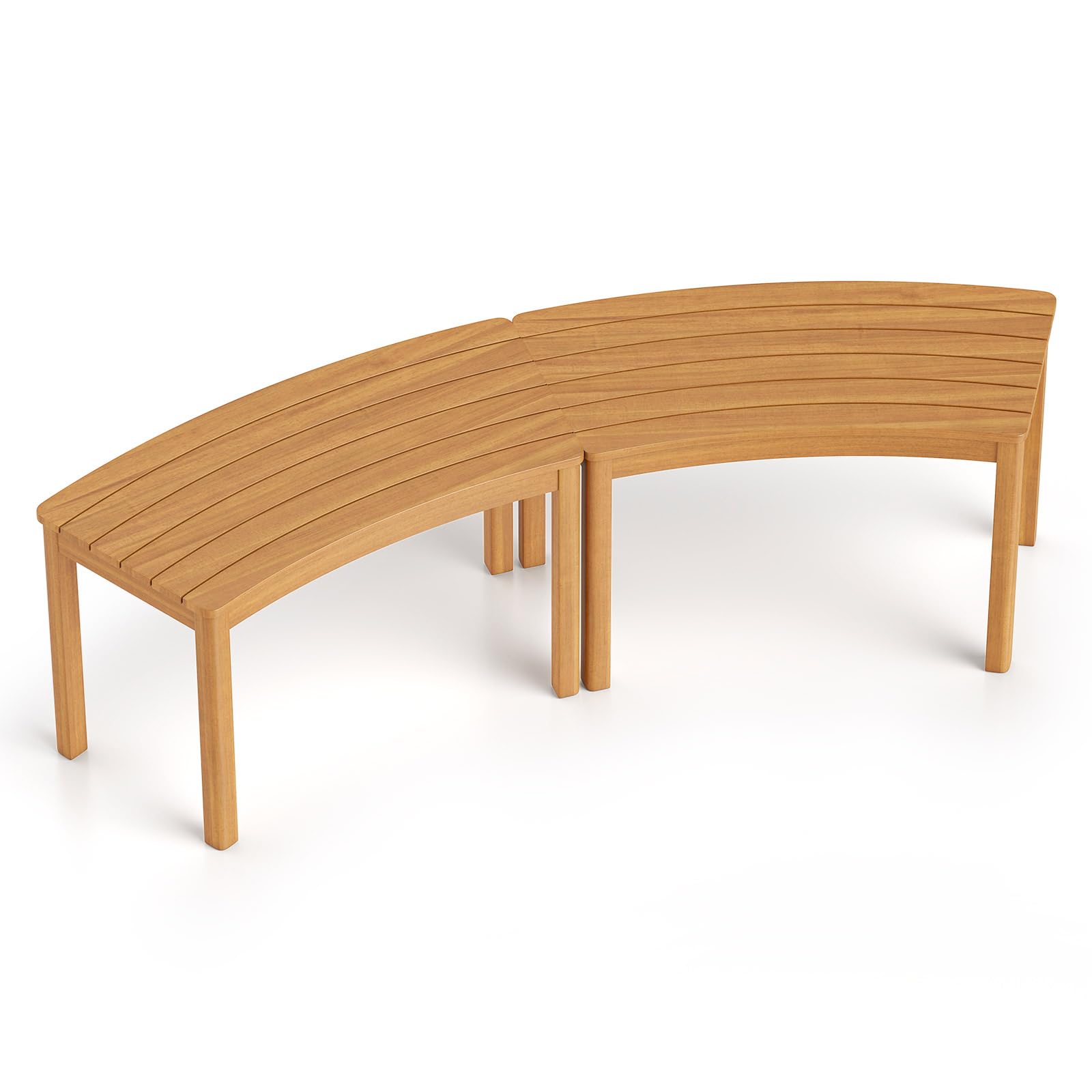 COSTWAY 2/4 Bancos Jardín Curvo de Madera Acacia, Banco Curvado sin Respaldo, Porche Terraza Jardín Patio Exterior Interior, 38,5 x 79 x 45 cm, Carga 180kg, Natural (2)