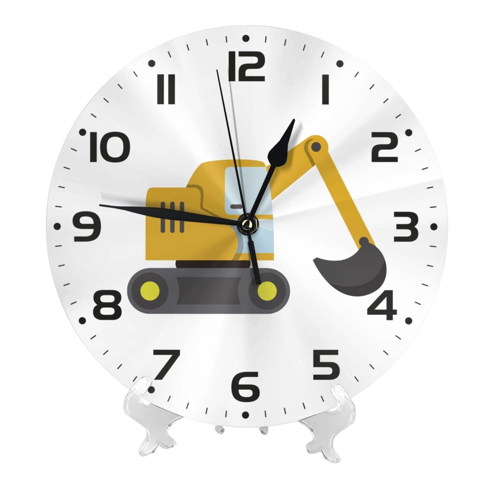 Cute Excavator Kids Wall Clock 10 Inch Silent Non Ticking Easy to Read Children's Wall Clock Boys Girls Decorative for Kids Room Classrooms Playrooms Nursery Room
