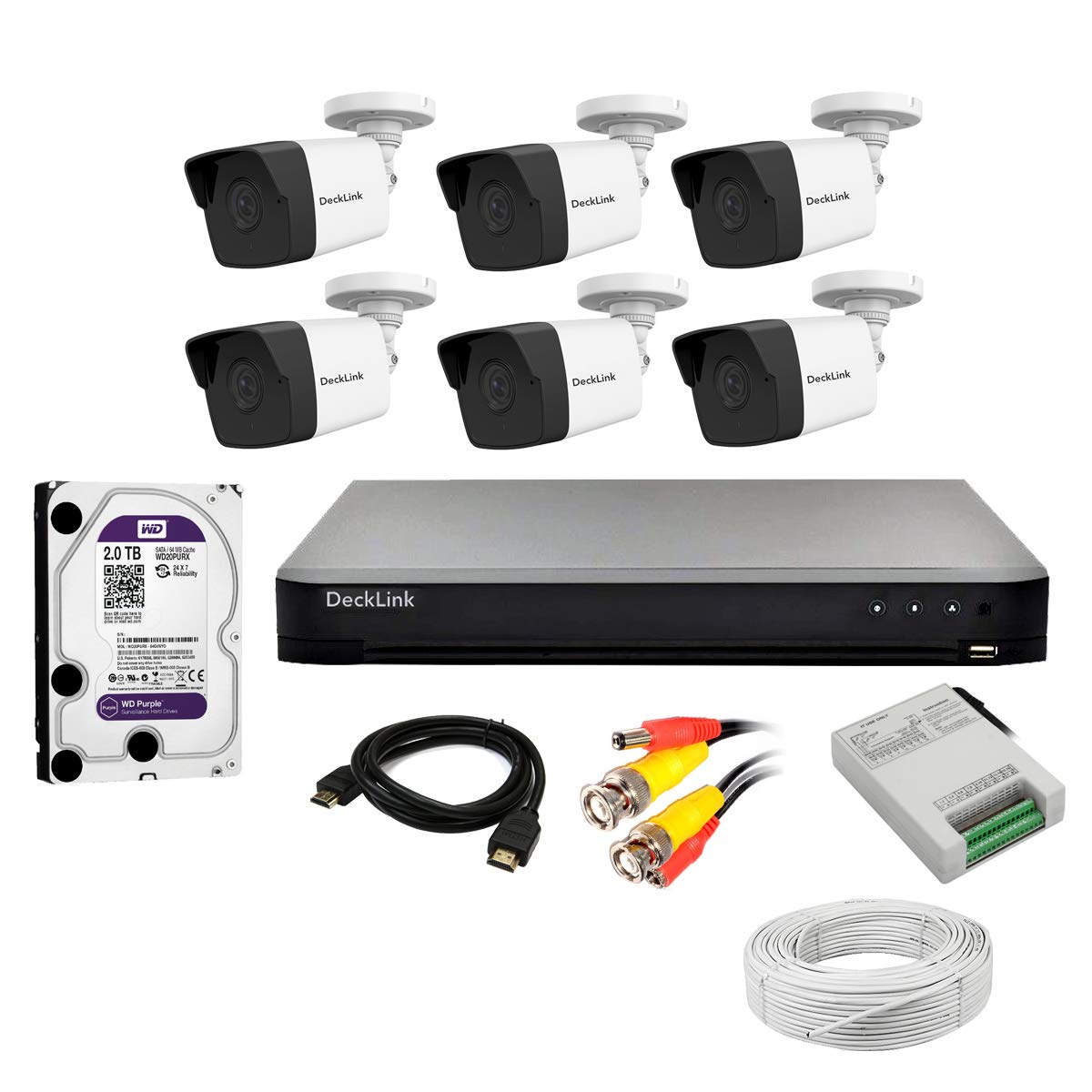 DeckLink 5 MP Full HD CCTV Camera Full Set 6 Bullet Camera Outdoor, 8Ch Dvr Full HD, 2TB Survillance Hardisk, 90mtr. 3+1 Full Copper Wire, All Required Accessories Security Camera
