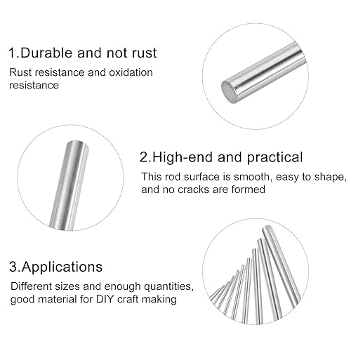 Miniatura 5 de MECCANIXITY 19 varillas redondas de acero inoxidable 304 de 22.5345680.394 in de diámetro 11.811 in de longitud, varillas de eje sólido para