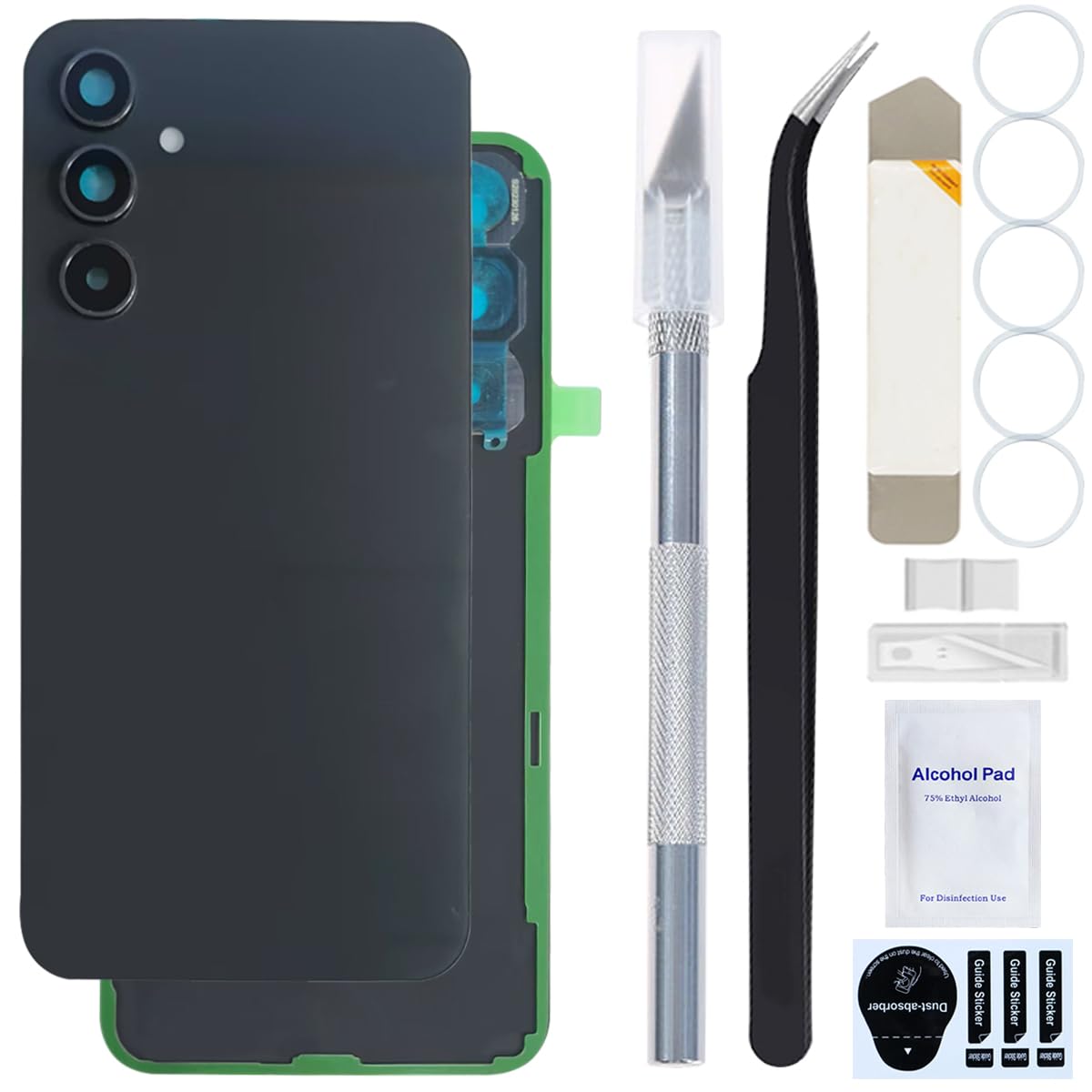 ZHUROUPU バックガラスカバー 交換用 for Galaxy A54 5G SM-A546B for Galaxy A54 SM-A546U用 バッテリーカバー(カメラレンズ付き、防水用カット済み粘着シール付属)(ブラック)