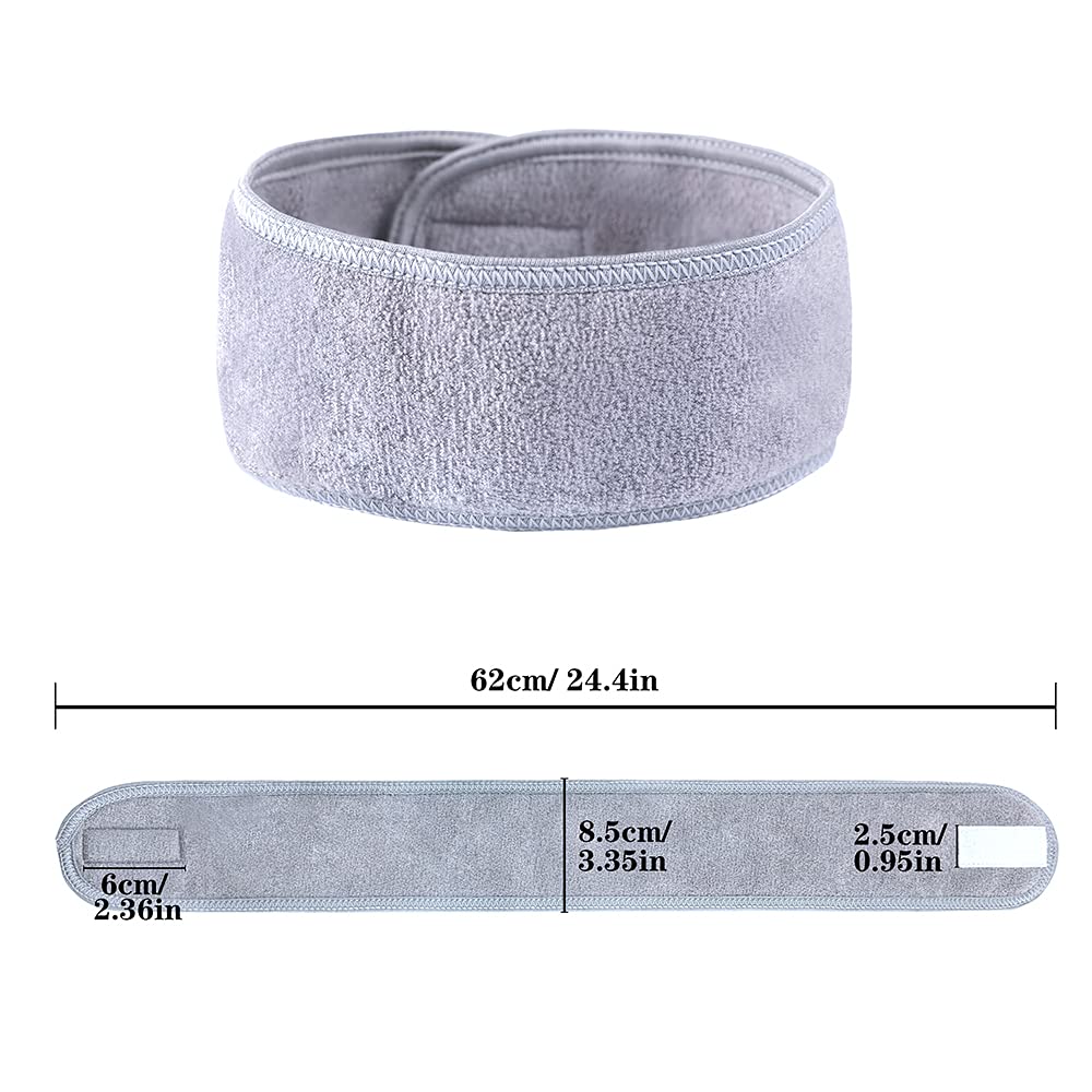 Gesichts-Spa-Stirnbänder, 4 Stück, Make-up, Dusche, Bad, Sport, Stirnband, Frottee, Stretch-Handtuch mit magischem Klebeband (grau)