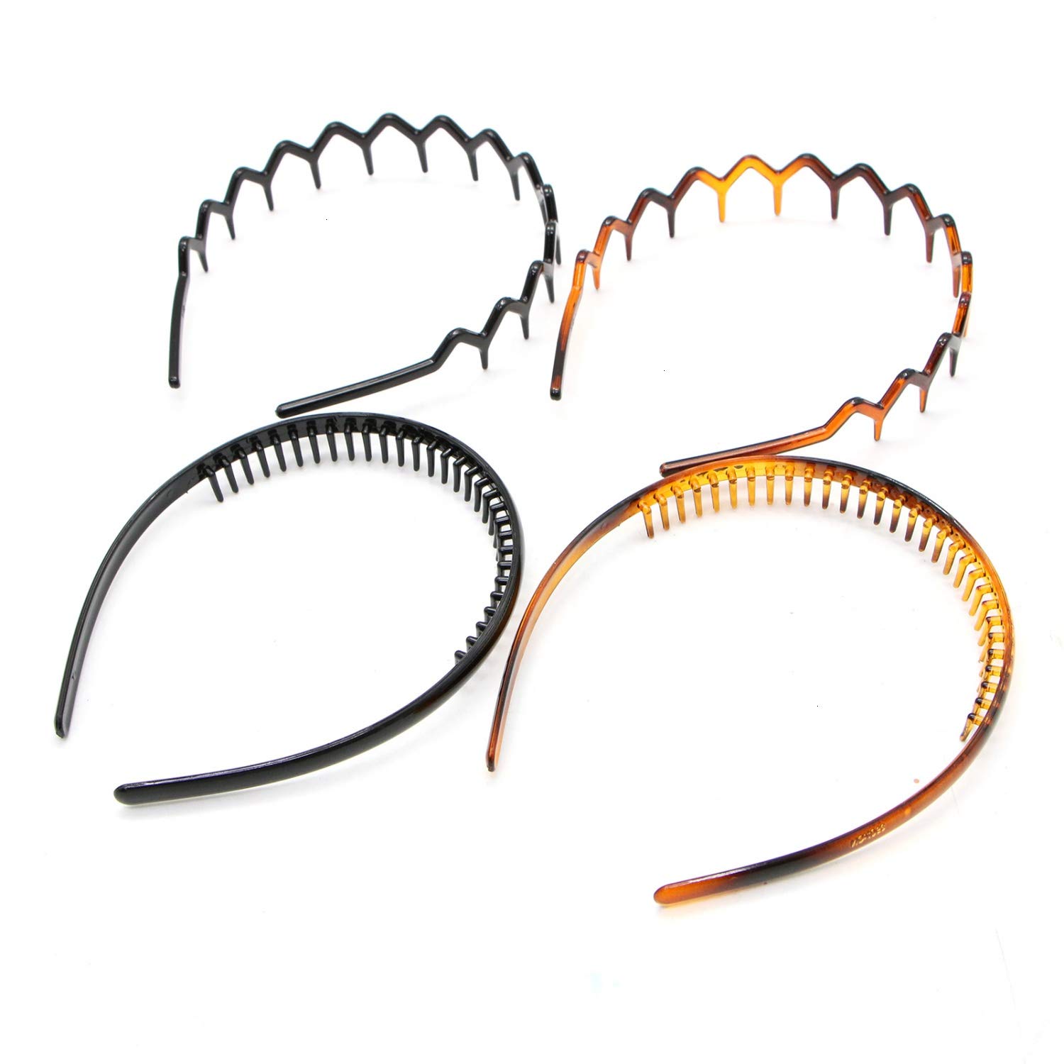 JETEHO 4 Pack Comfort Zig Zag Plastic Tooth Hair Comb Headband Hair Band Hard Headbands for Women Men Girls, 4 Styles