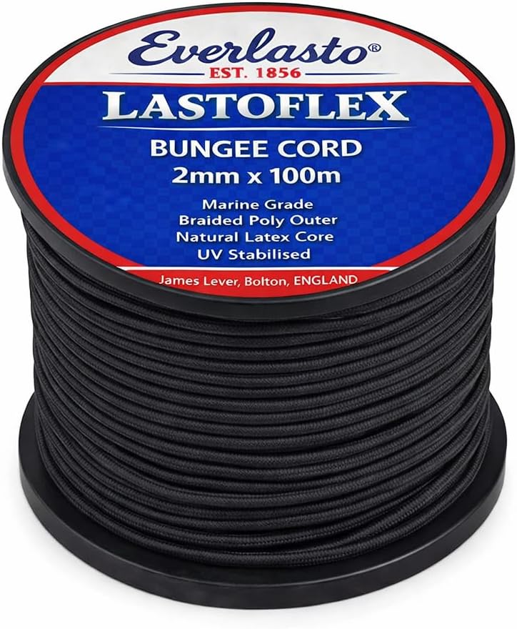 Everlasto 'Lastoflex' Elastic Shock Bungee Cord Rope Black 2mm (100M)