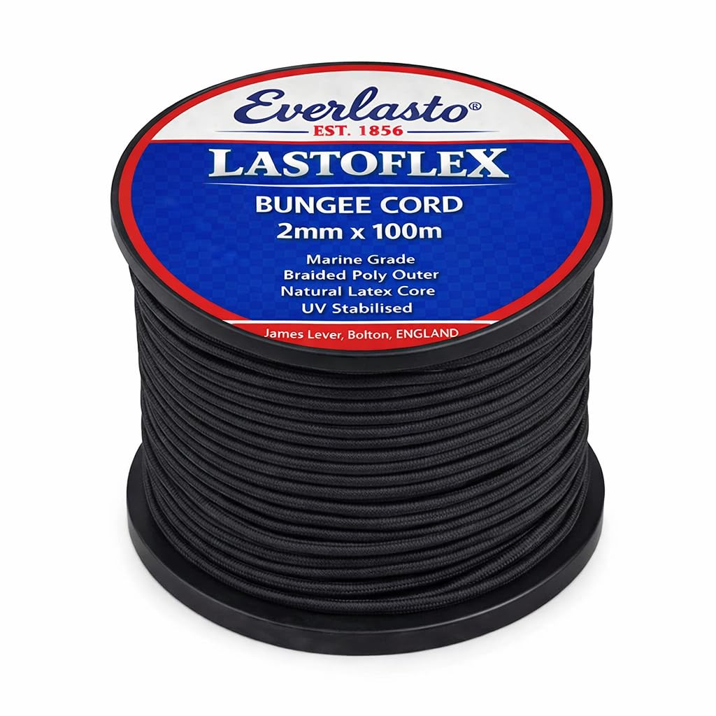 Everlasto 'Lastoflex' Bungee Cord Black 2mm x 100M Reel