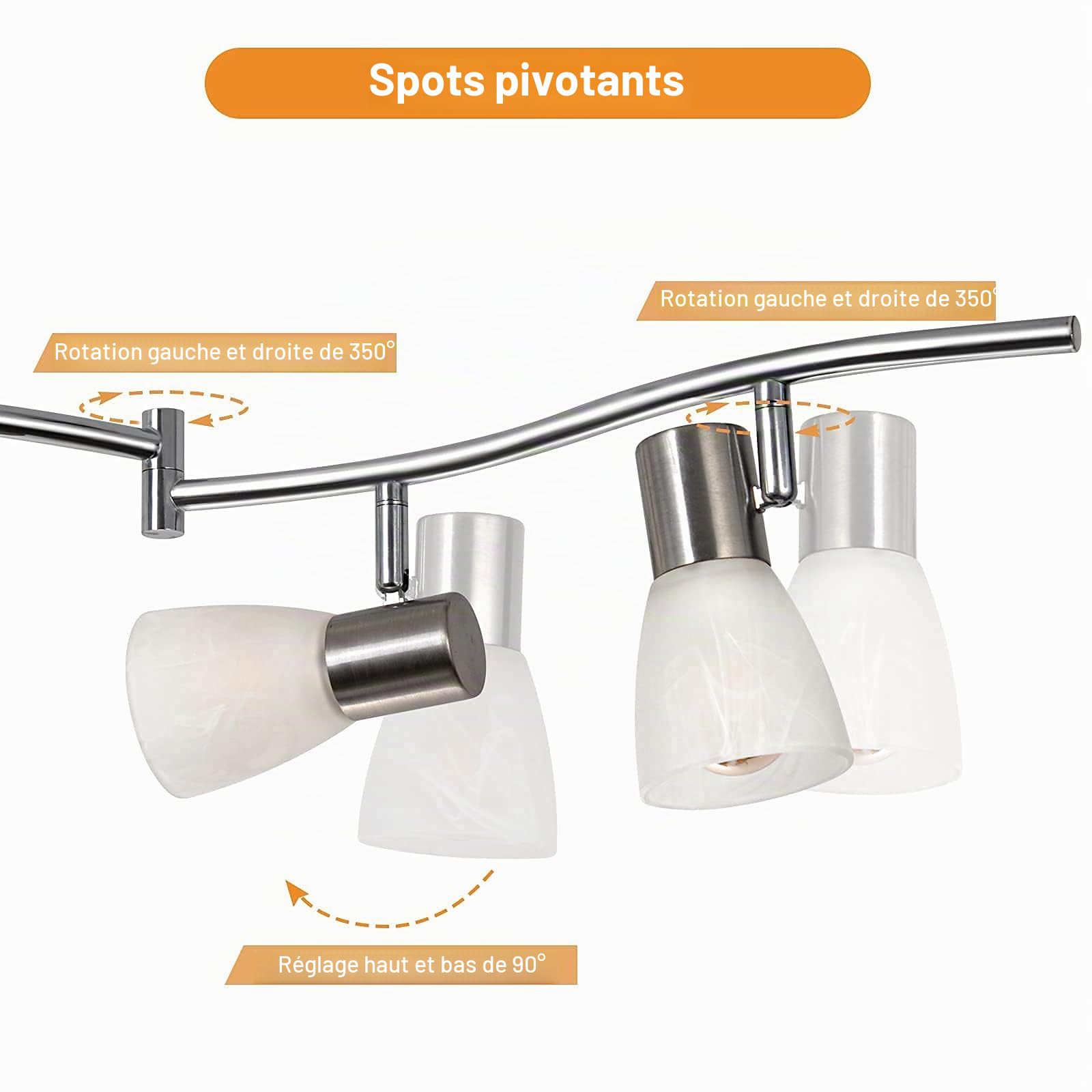 Plafonnier 6 Spots LED Orientable Verre, 230V Luminaire Plafonnier, Non incl. E14 Ampoule LED, Spot Plafond Luminaire 6 Spots Applique Plafond pour Couloir, Salon, Salle, Chambre Cuisine