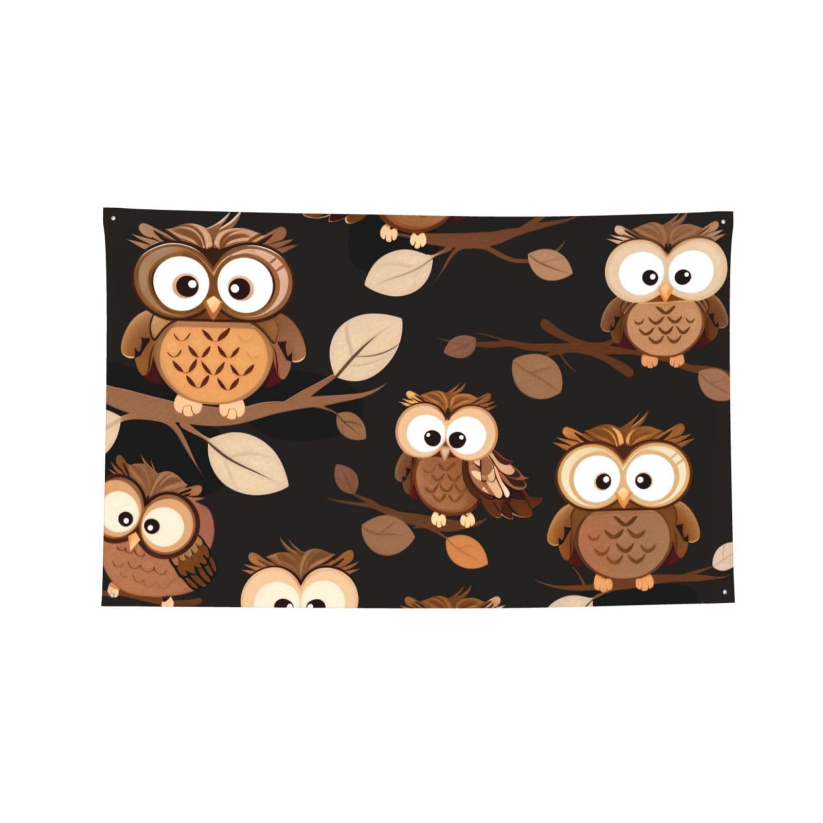 Tenture hiboux marron grand format 120x180 cm pour décoration murale