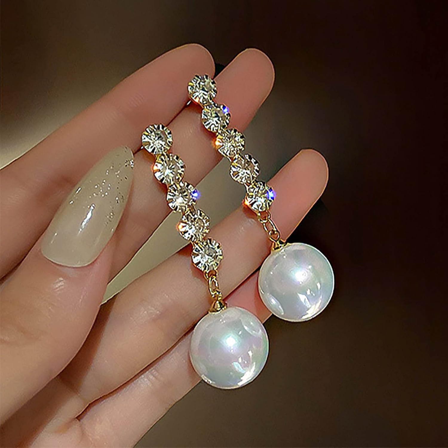 Andelaisi Boho Crystal Pearl Earrings Vintage Pearl Dangle Drop Earrings Sparkly Cz Dangle Earrings Gold Baroque Pearl Studs Earrings Jewelry for Women - Image 8