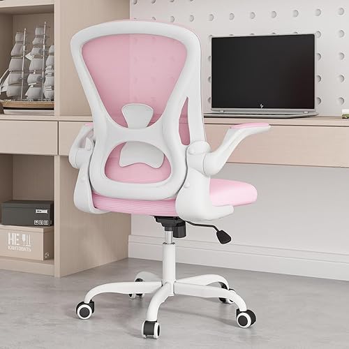 Sytas Home Ergonomic Desk Chair with Supportive S-Shaped Backrest, Modern Ergonomic Home Office Chair with Thick Padded Arms and Breathable Stretchable Cushion(Pink) - Pink