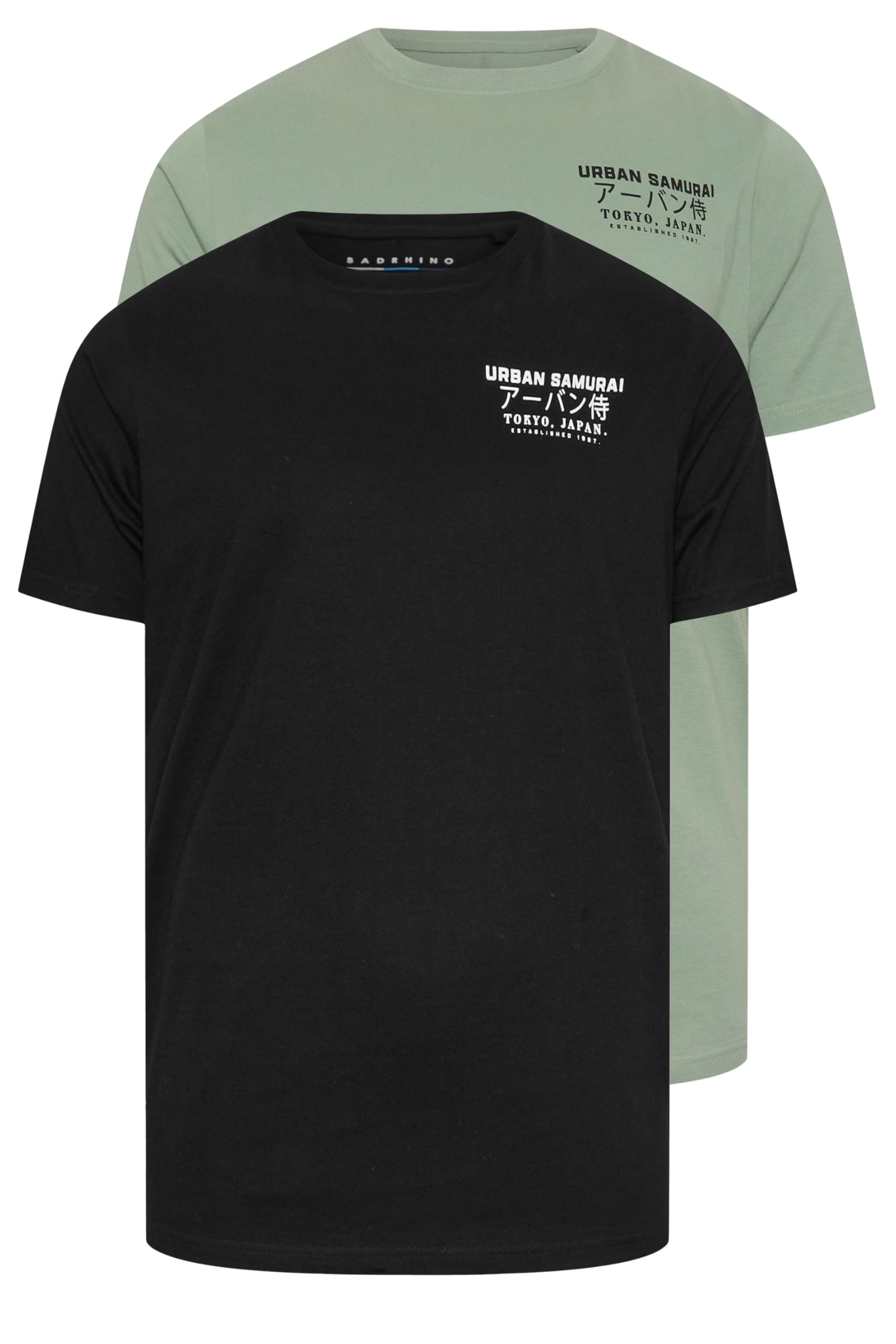 BadRhino 2 Pack Printed T-Shirts Black Cotton Short Sleeve Crew Neck 4XL