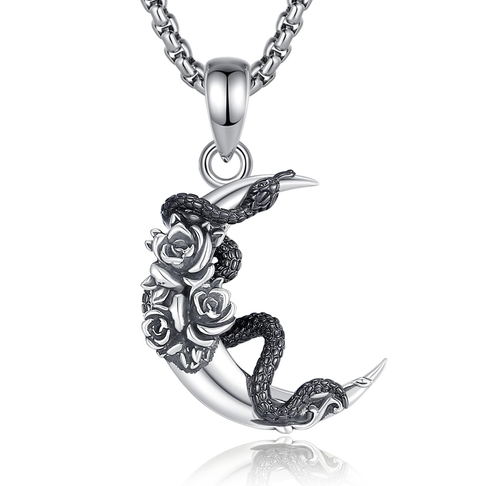 AEONSLOVE Collar Serpiente Plata de Ley 925 Colgante Luna y Serpiente para Mujer Joyas Gótica Wiccan