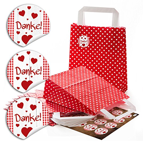 Logbuch-Verlag 10 zakjes papieren zakken rood wit met handgrepen onderaan cadeau gasten bruiloft verjaardag party… - Image 6