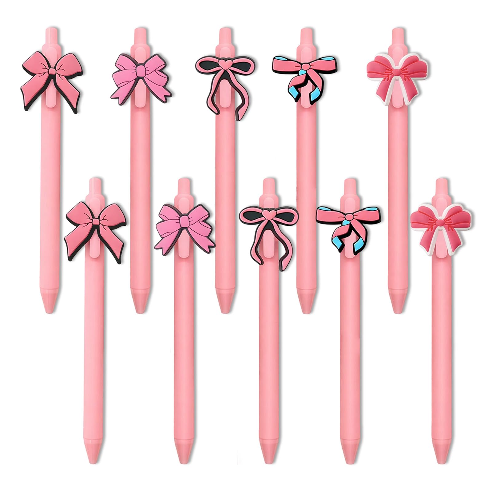 Leseogye 10 PCS Pink Bow Pens Set, Bow Gel Pens for Writing, Smooth Black Ink Pen, Novelty Pink Pens Set Party Bag Filler, Aesthetic School Supplies for Students, Girls, Baby Shower
