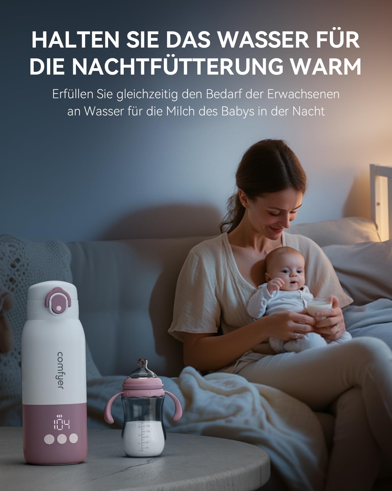 Comfyer BW01 Tragbarer Flaschenwärmer Baby unterwegs für Baby, 12000mAh Akku, Schnelles Aufheizen 2 Min für Muttermilch&Wasser, Flaschenwärmer für Nachtfütterung, Auto, Flugzeugreisen On-the-Go