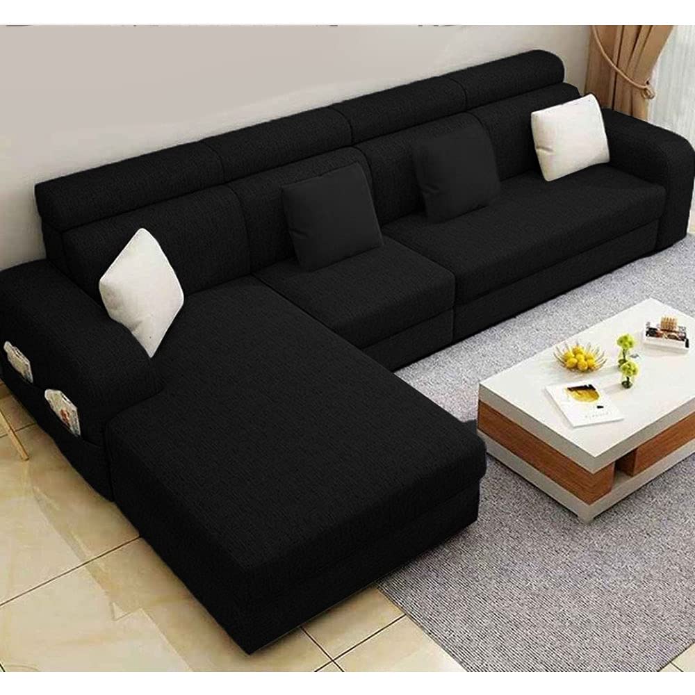 GRAPEWOOD - Atrid 6 Seater L Shape Sofa for Living Room Color - Black | Left Side Sofa