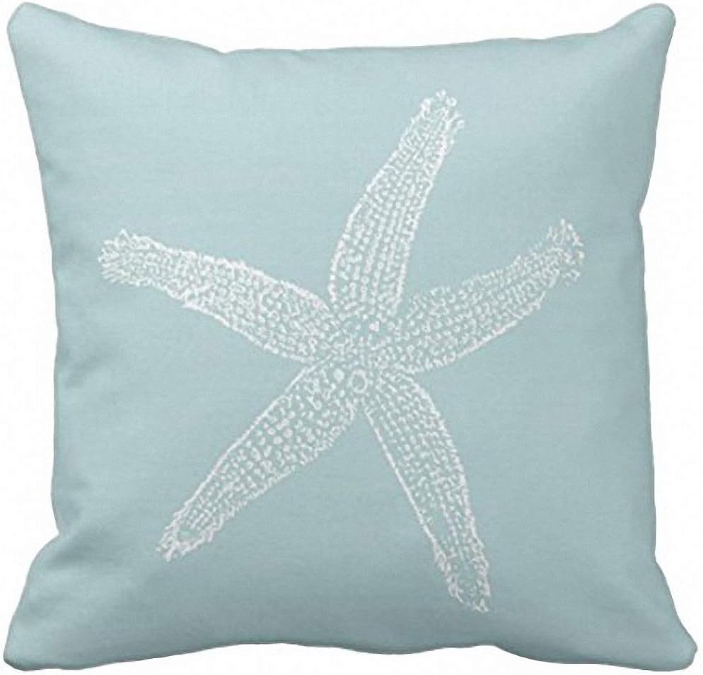 Emvency Throw Pillow Cover Green Star Vintage Starfish Pastel Seafoam Blue Fish Decorative Pillow Case Home Decor Square 16 x 16 Inch Pillowcase