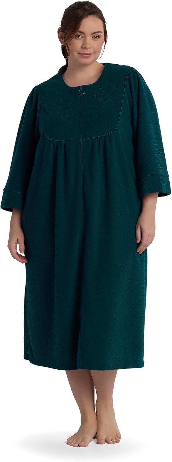Miss Elaine Women's Brushed Back Terry Long Robe, Zipper Robe, Sleepwear and Loungewear - Image 3