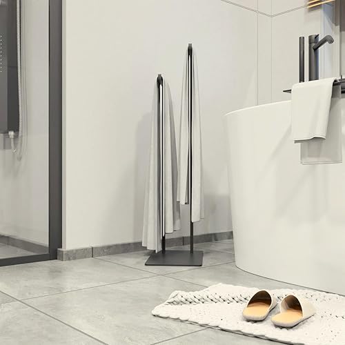 Miniatura 2 de Toallero de 2 rieles - Negro, accesorio de baño moderno, resistente de pie, soporte de suelo, negro