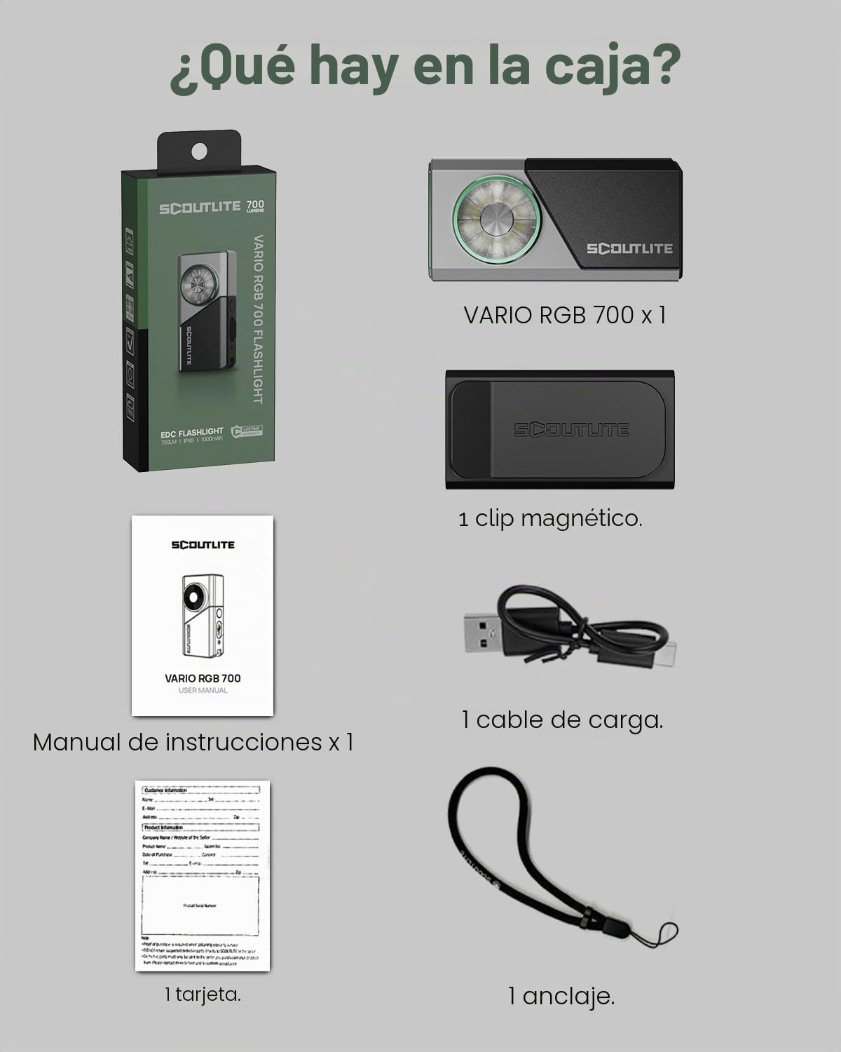 SCOUTLITE Linterna EDC recargable Vario RGB 700 EDC