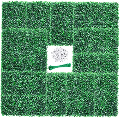 12 Stück 50 x 50 cm Graswandpaneele Buchsbaumheckenwandpaneele, AGJIDSO Graswand, Anti-UV-Sichtschutzzaun, für den Außenbereich, Gartenzaun, Hinterhof und Innenbereich, Gras, Wand, Hintergrund Cover