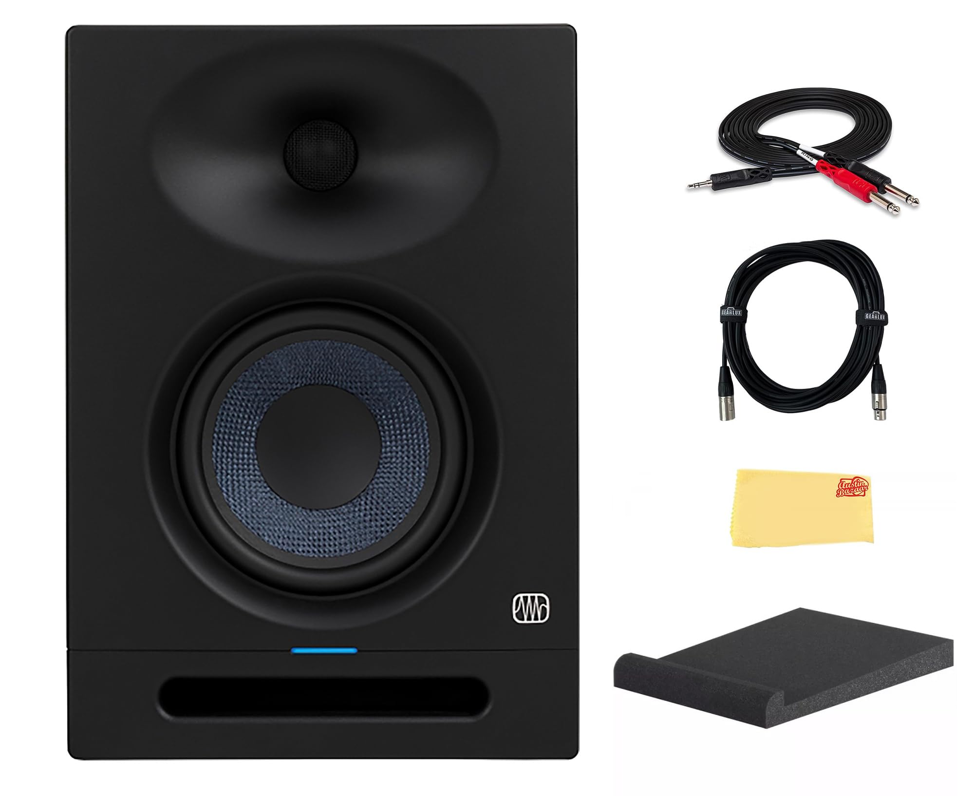 PreSonus Eris Studio 5 5.25-inch 2-Way Active Studio Monitors with EBM Waveguide Bundle with Stereo Breakout Cable, XLR Cable and Polishing Cloth
